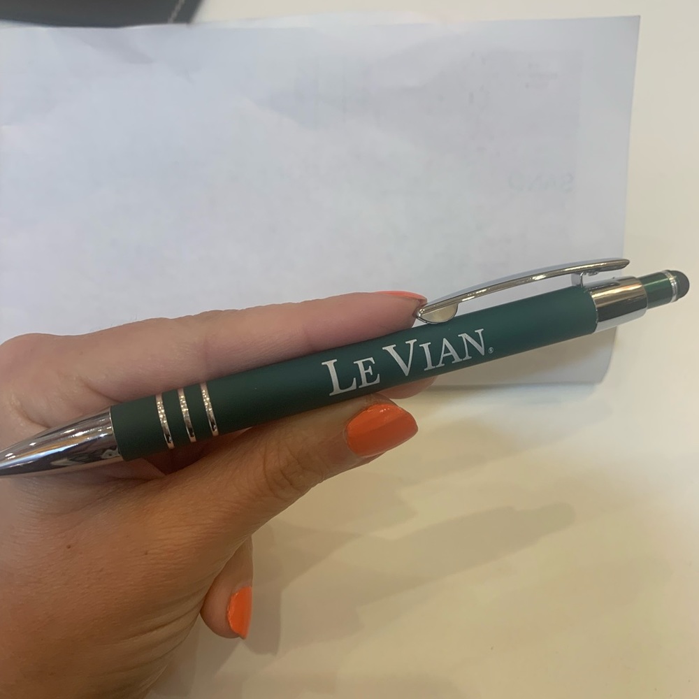 Authentic LeVian Pine Green Engraved Alph Soft Touch Pen with Stylus (Blank Ink)